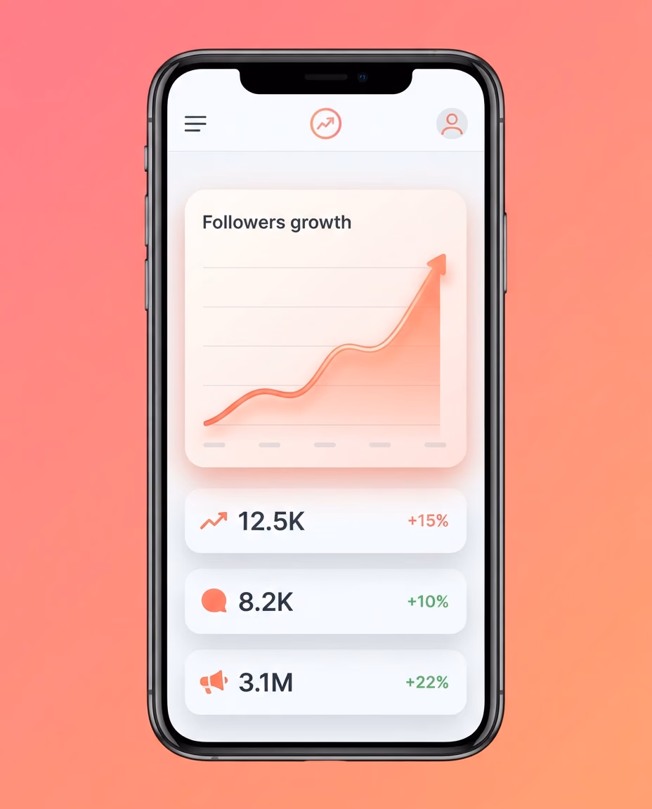 Phone showing an Instagram follower growth chart trending upward